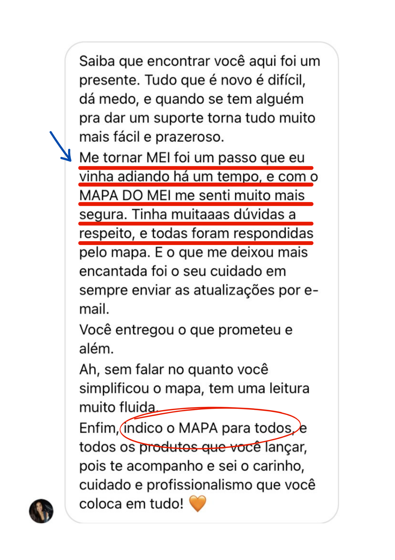 Depoimento real recebido no Instagram