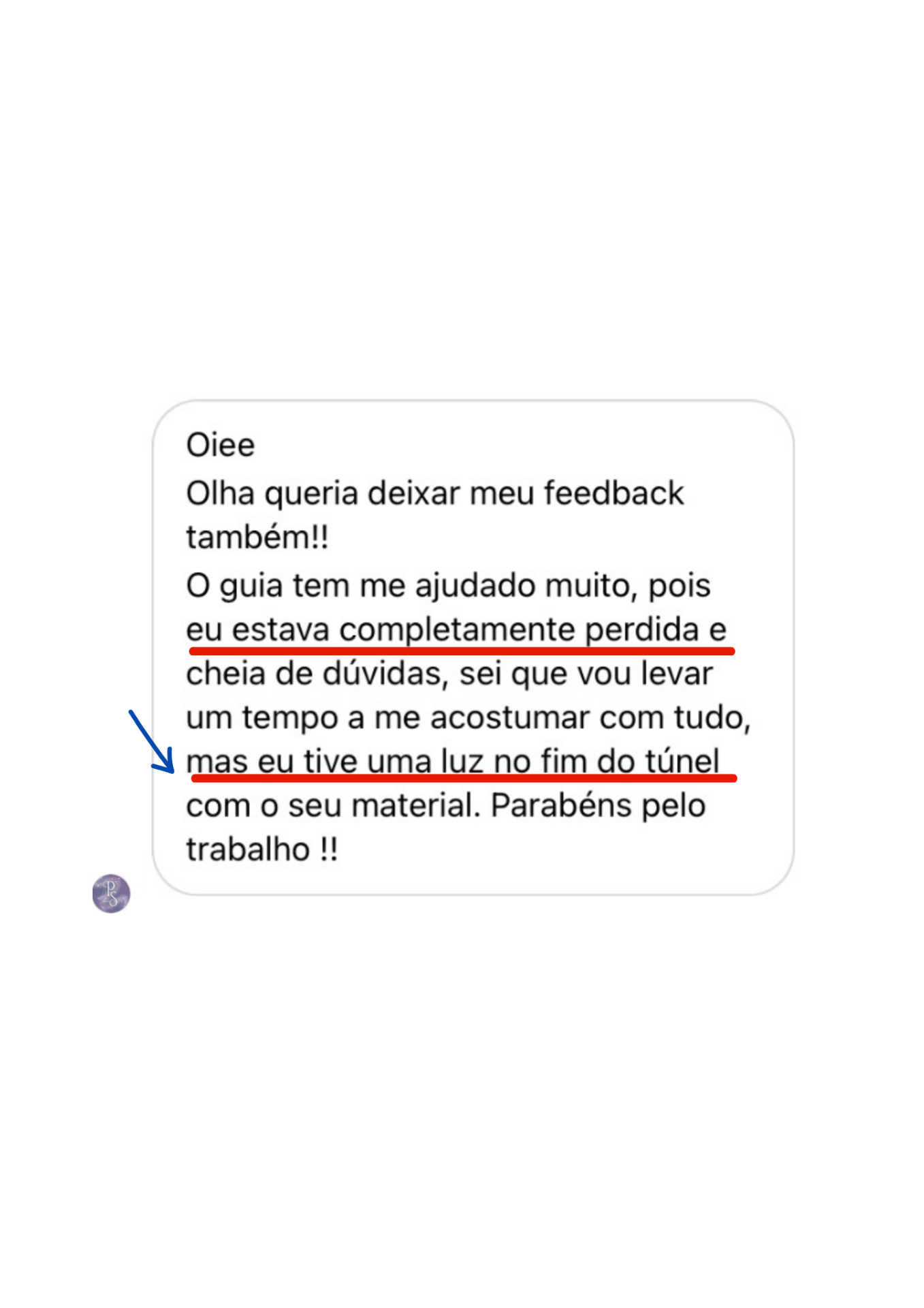 Depoimento real recebido no Instagram